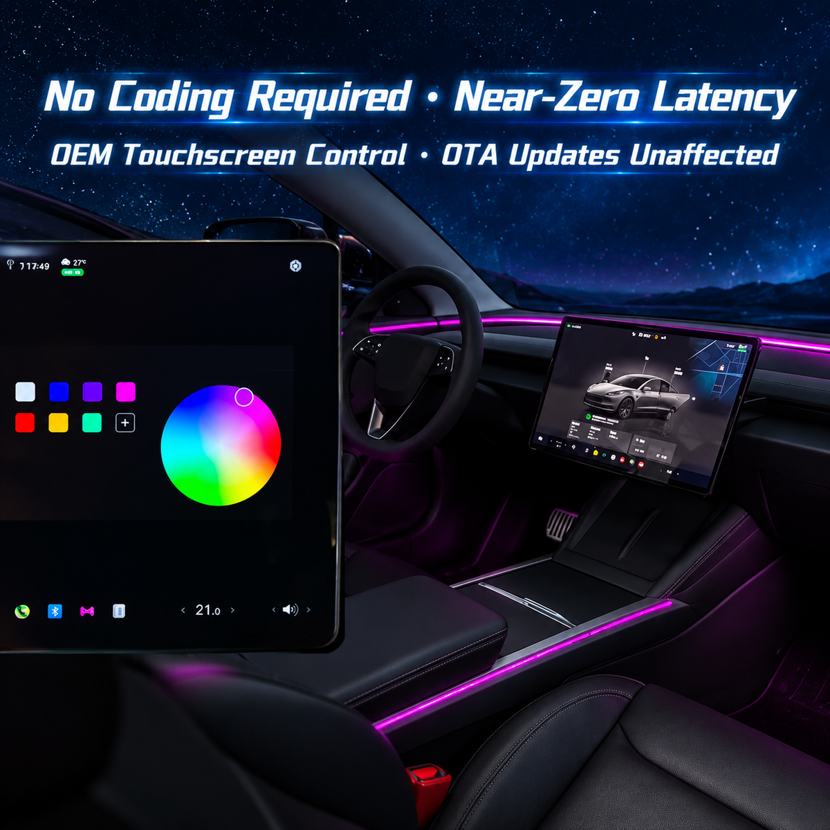 Tesla Center Console Ambient Light for Model 3 Highland, Model Y Juniper & YL