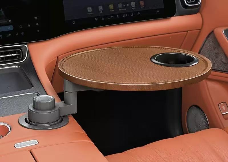 Solid Wood Floating Table for Tesla's Front and Rear Cup Holders