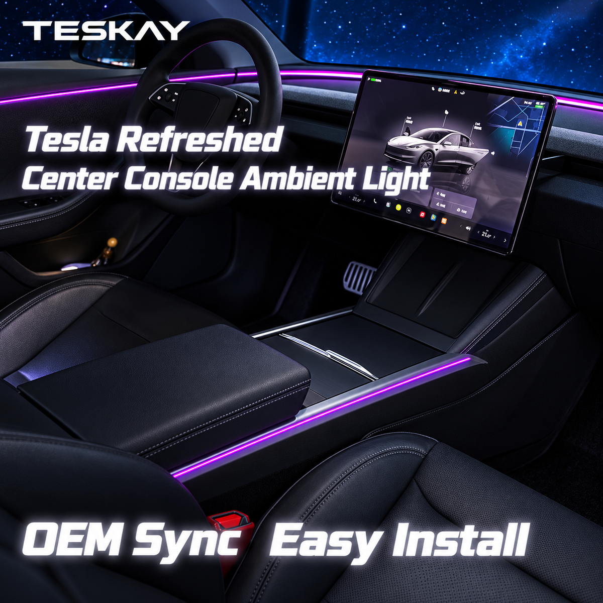 Tesla Center Console Ambient Light for Model 3 Highland, Model Y Juniper & YL