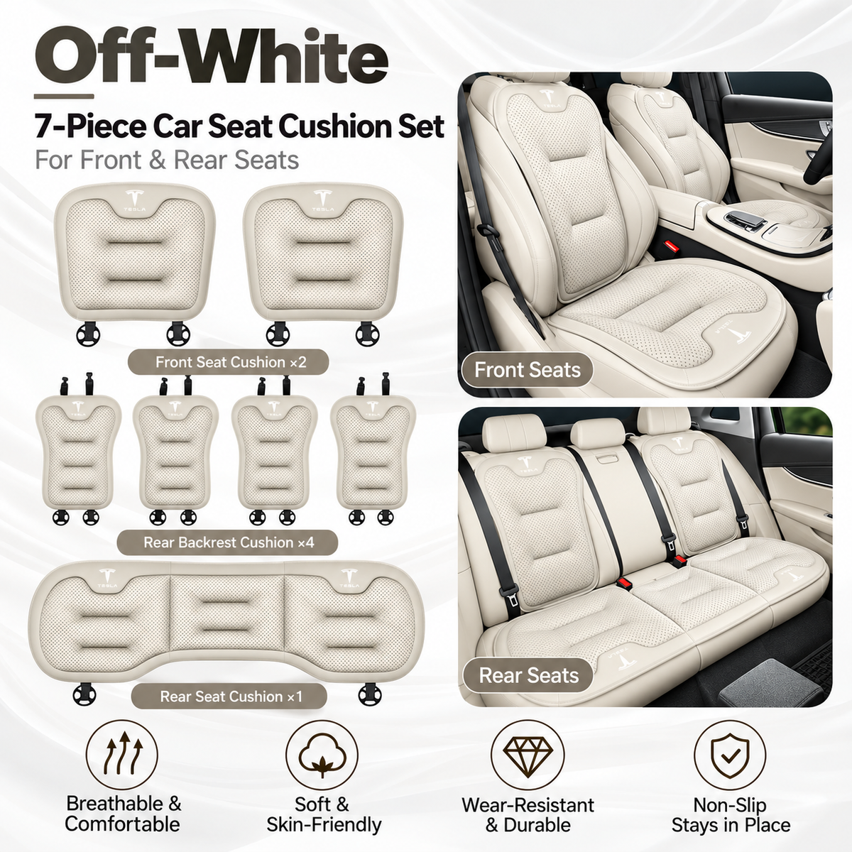 Tesla Model 3/Y/S/X/YL Cooling Ice Silk Seat Cushions – Breathable All-Season