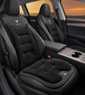 Winter Warm Flannel Seat Cushions & Backrest Covers for Tesla Model 3/Y/YL/S/X – Soft, Comfortable & Non-Slip Black Front row 4-piece set