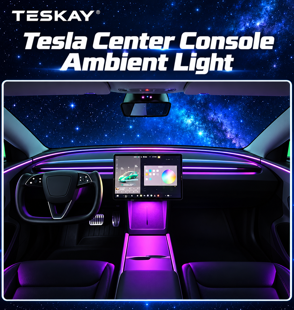 Tesla Center Console Ambient Light Kit for Model 3 Highland & Model Y Juniper / YL Air Vents + Below the Screen
