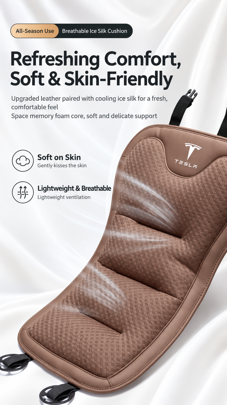 Tesla Model 3/Y/S/X/YL Cooling Ice Silk Seat Cushions – Breathable All-Season