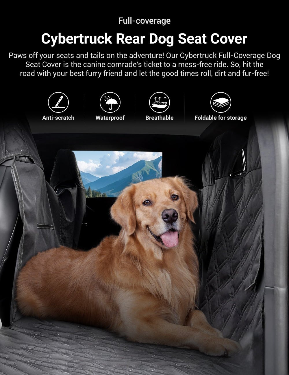 Full-Cover Rear Dog Seat Cover for Tesla Cybertruck - Teskay