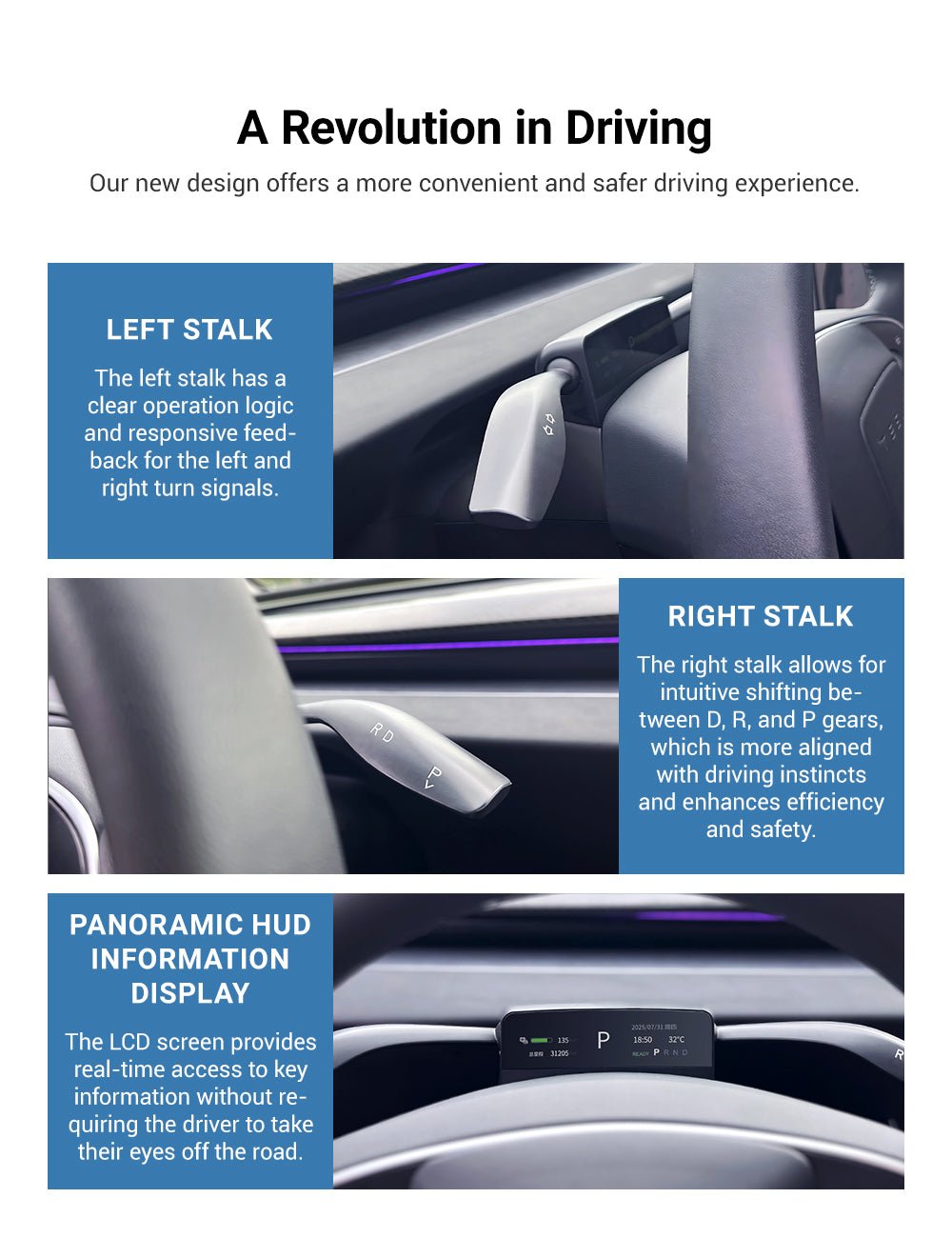 Gear Shift Stalks Heads Up Display for Tesla Model 3 Highland / Model Y Juniper - Teskay