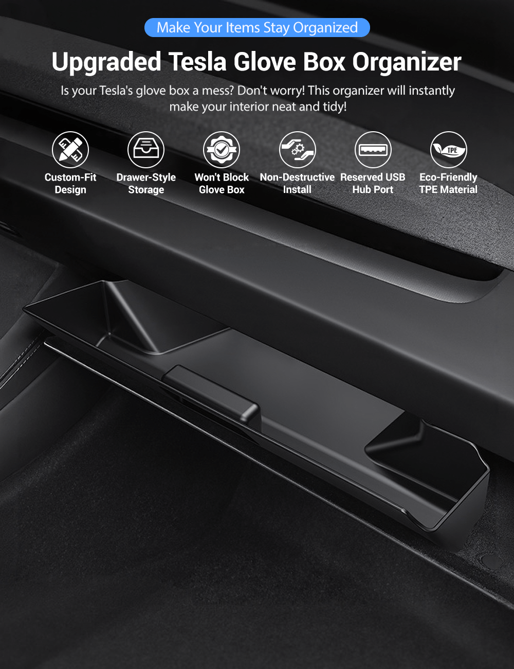 Glove Box Organizer for Tesla Model 3 Highland & Model Y Juniper