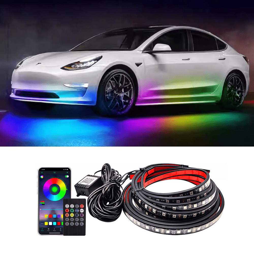 LED Chassis Ambient Lights for Tesla Model 3/Y (4PCS) For Model 3 (2017-Present) & Model Y (2020-Present) 35.4-inch Light Strip *2 + 47.24-inch Light Strip *2