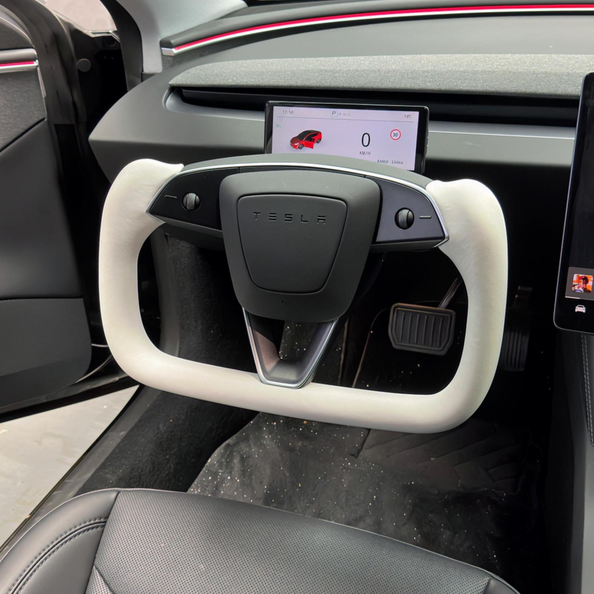 Juniper Yoke Plaid Steering Wheel for Model 3 Highland & Model Y（White Leather） - Teskay