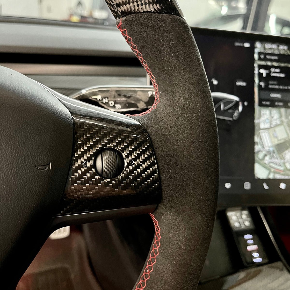 Round Suede Steering Wheel for Model 3 / Y - Teskay