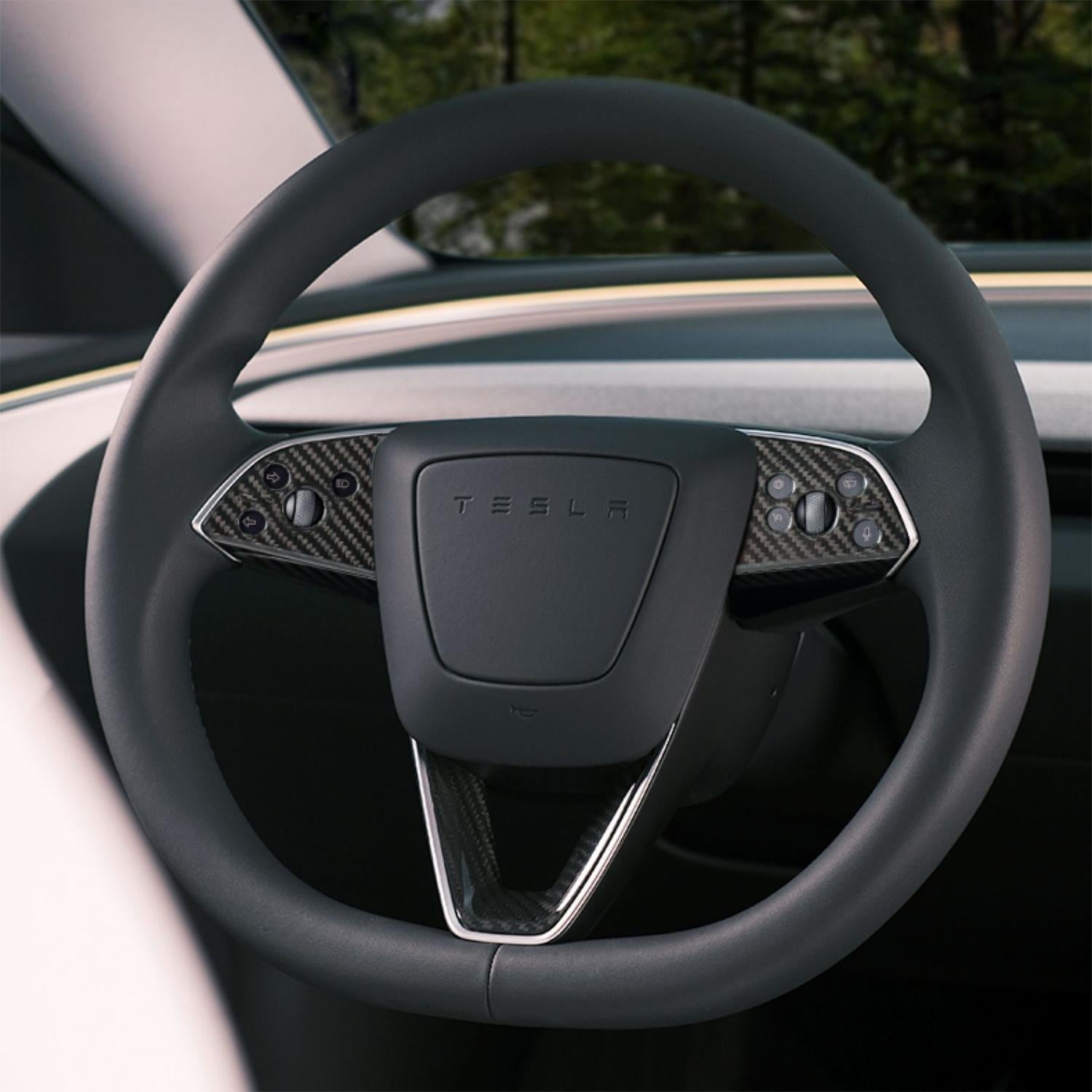 Carbon Fiber Steering Wheel Center Trim Cover for Tesla Model 3/Y  - Teskay