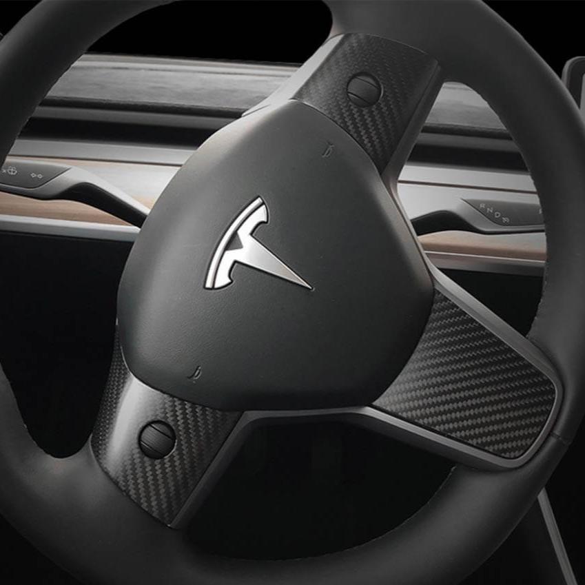 Carbon Fiber Steering Wheel Center Trim Cover for Tesla Model 3/Y  - Teskay