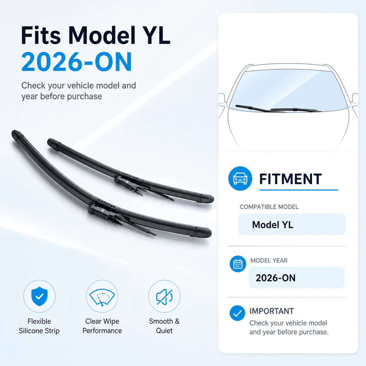 Premium Rubber Windshield Wiper Blades for Model YL 2026+