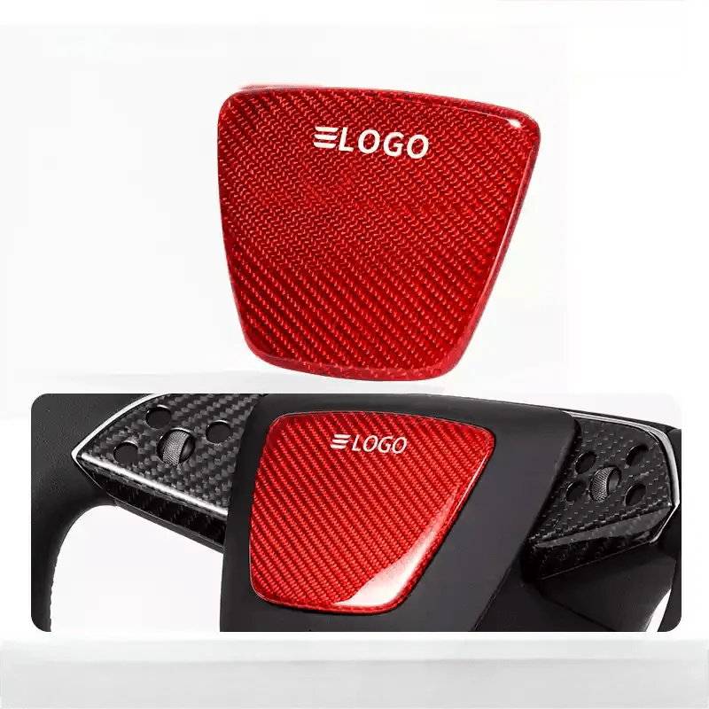 Real Dry Carbon Fiber Airbag Trim Cover for Model Y Juniper & Model 3 Highland Red