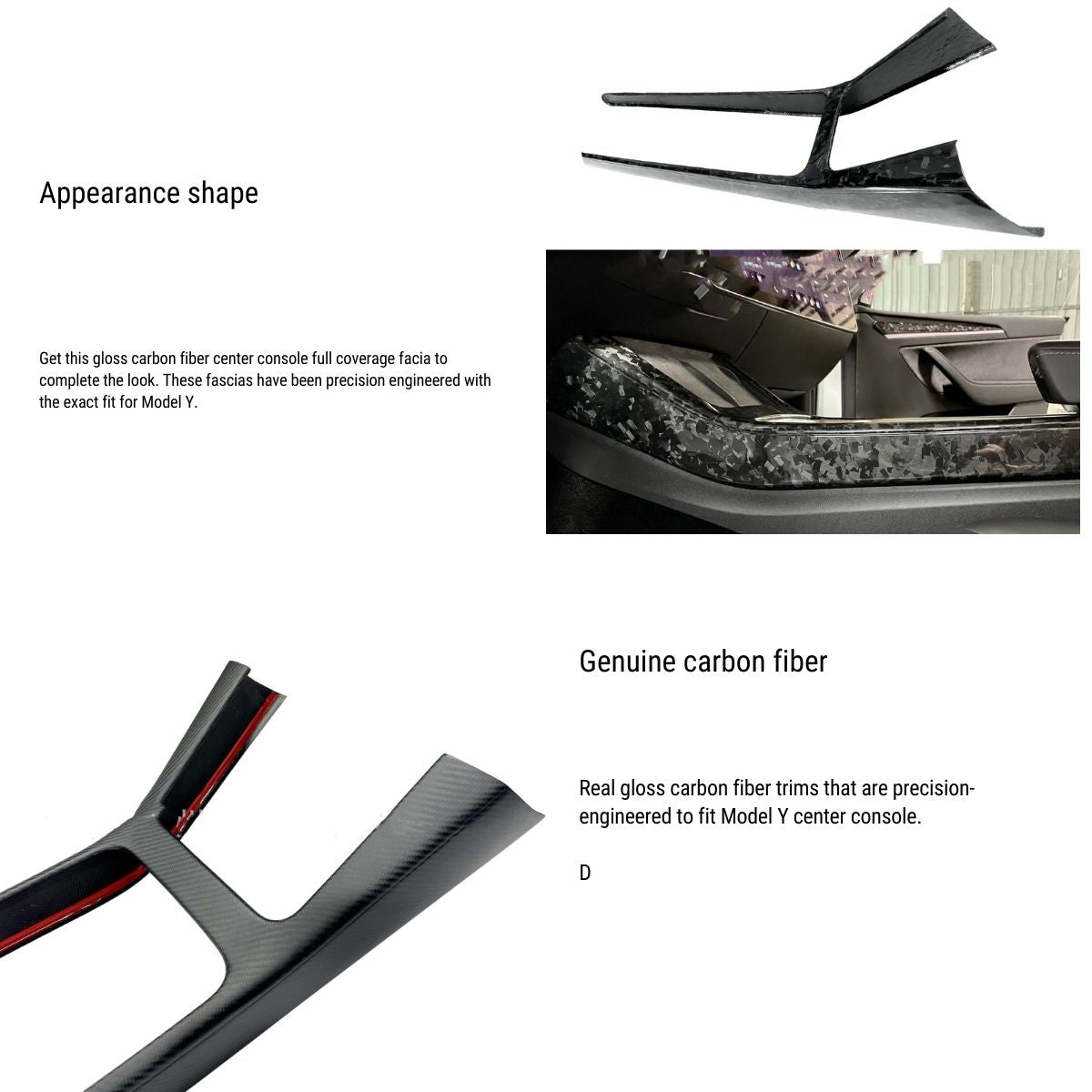 Real Dry Carbon Fiber Center Console Trim Panel for Tesla Model Y 2021-2024 - Teskay