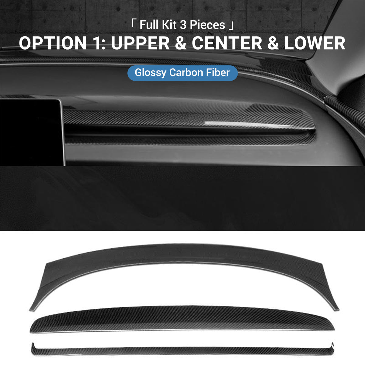 Real Dry Carbon Fiber Dashboard Cover for Model 3 Highland / Model Y Juniper - Teskay