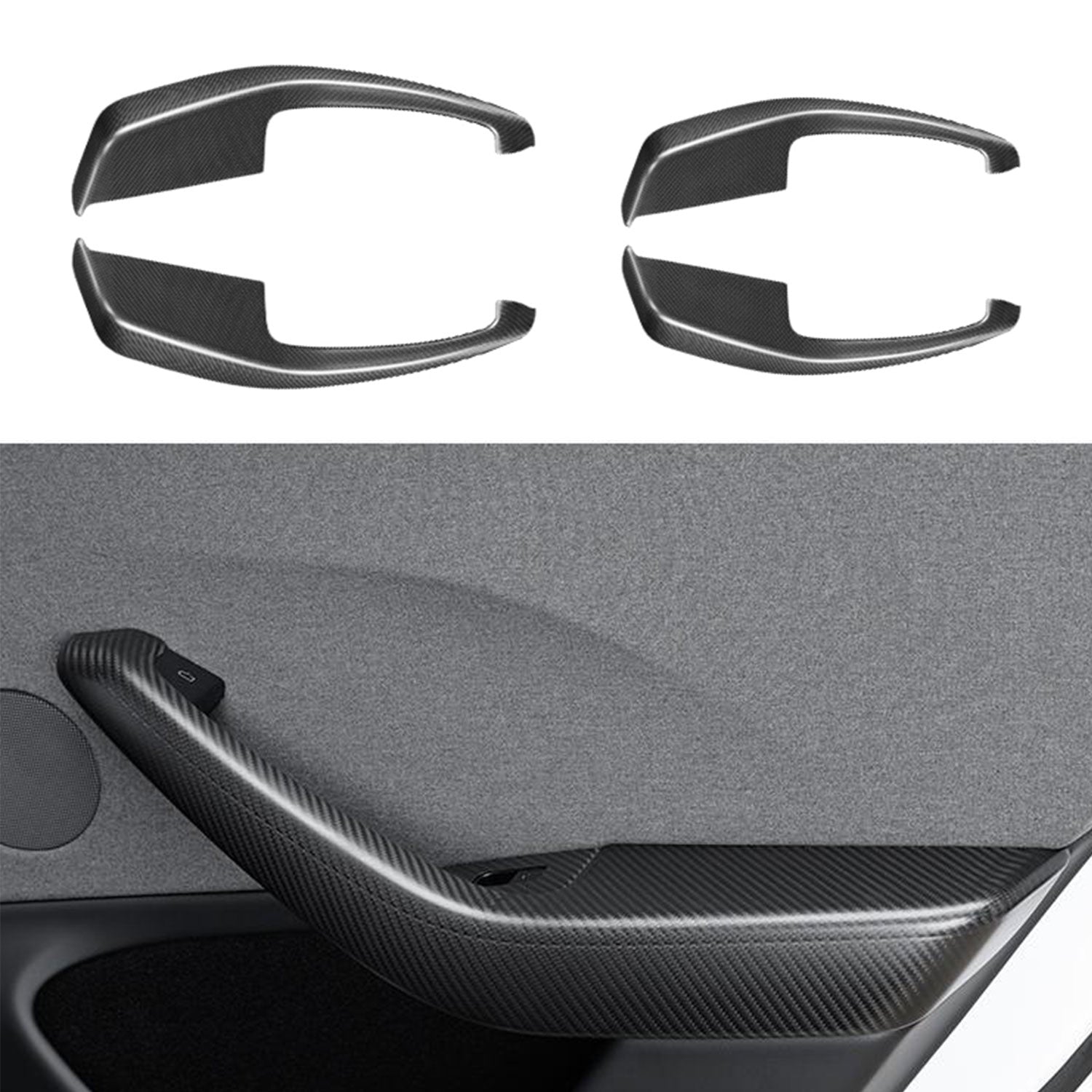 Real Dry Carbon Fiber Door Armrest Cover Overlays for Tesla Model 3 Highland - Teskay