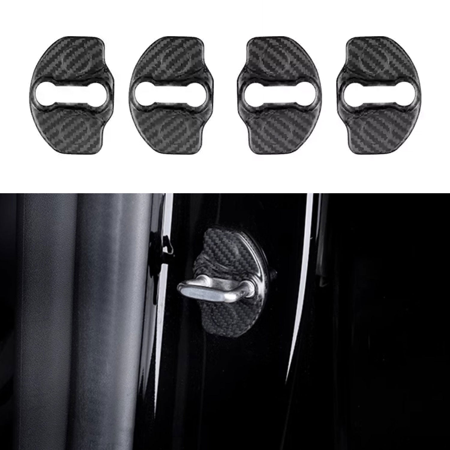 Real Dry Carbon Fiber Door Lock Cover for Tesla Model 3 & Model Y - Teskay