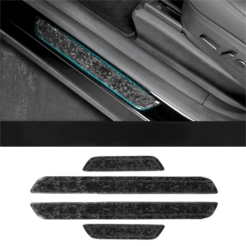 Real Dry Carbon Fiber Door Sill Strip Overlay for Tesla Model 3/Y - Teskay