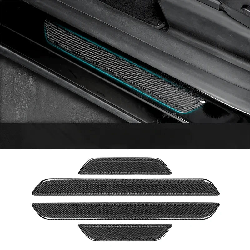 Real Dry Carbon Fiber Door Sill Strip Overlay for Tesla Model 3/Y - Teskay