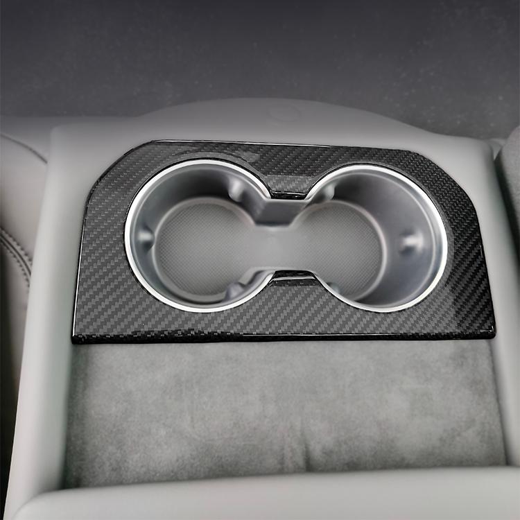 Rear Cup Holder Frame Dry Carbon Fiber Overlay for Tesla Model S/X 2023+ - Teskay