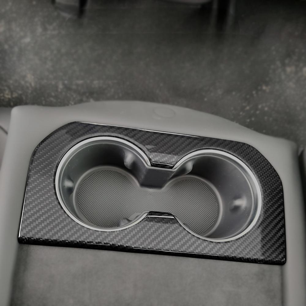 Rear Cup Holder Frame Dry Carbon Fiber Overlay for Tesla Model S/X 2023+ - Teskay