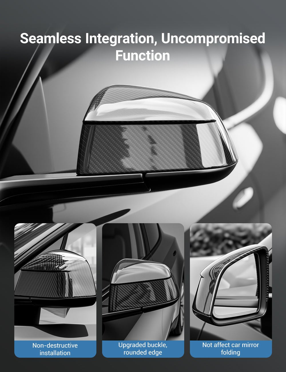 Tesla Model Y Juniper Dry Carbon Fiber Side Mirror Covers (OEM Style) - Teskay