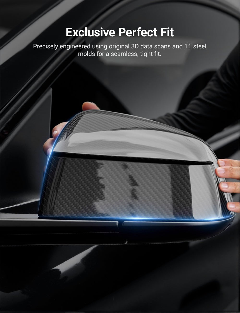 Tesla Model Y Juniper Dry Carbon Fiber Side Mirror Covers (OEM Style) - Teskay