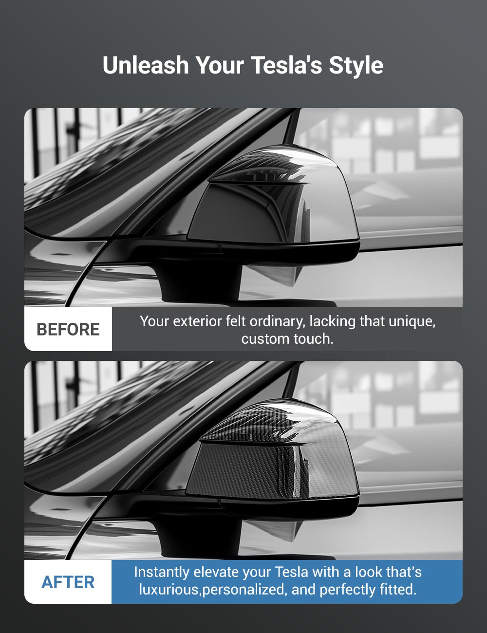 Tesla Model Y Juniper Dry Carbon Fiber Side Mirror Covers (OEM Style) - Teskay
