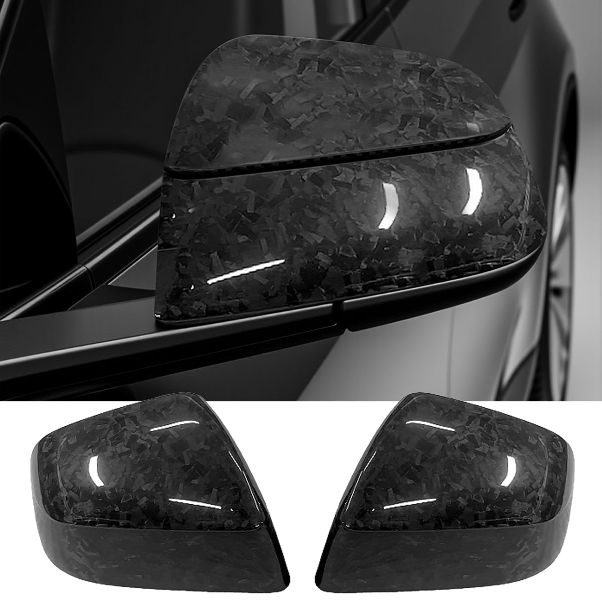 Tesla Model Y Juniper Dry Carbon Fiber Side Mirror Covers (OEM Style) - Teskay