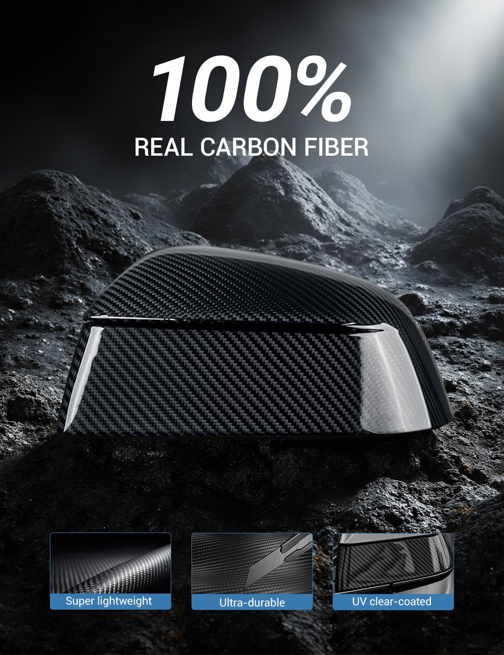 Tesla Model Y Juniper Dry Carbon Fiber Side Mirror Covers (OEM Style) - Teskay
