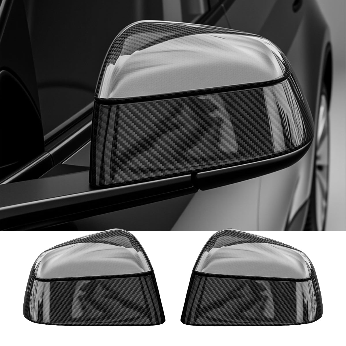 Tesla Model Y Juniper Dry Carbon Fiber Side Mirror Covers (OEM Style) - Teskay