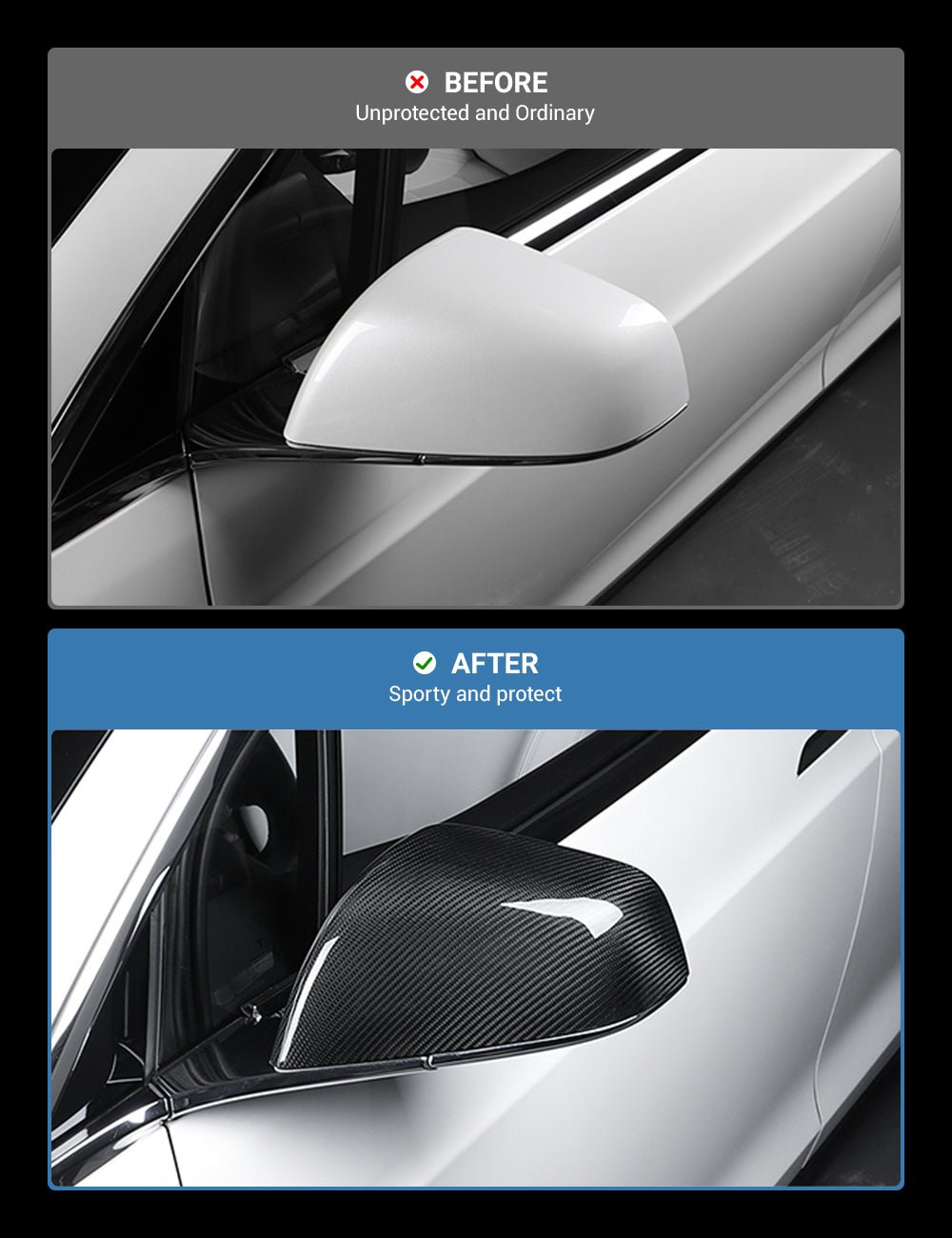Tesla Model S/X Dry Carbon Fiber OEM-Style Side Mirror Covers - Teskay
