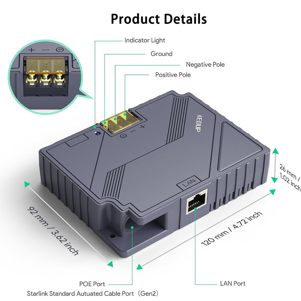 Starlink Gen 2 POE Injector | 3-in-1 DC Power Converter - Teskay