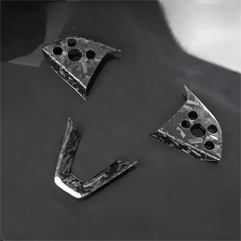 Steering Wheel Bezel Overlay Real Dry Carbon Fiber for Model 3 Highland & Model Y Juniper (3 Pieces) - Teskay