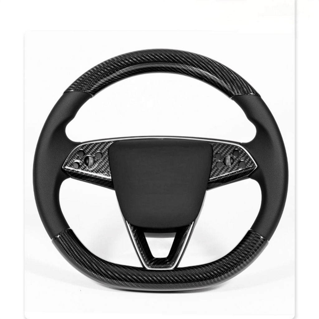 Steering Wheel Bezel Overlay Real Dry Carbon Fiber for Model 3 Highland & Model Y Juniper (3 Pieces) - Teskay