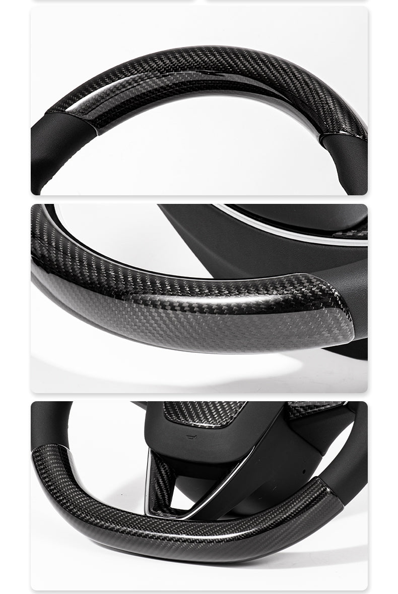 Real Dry Carbon Fiber Steering Wheel Trim Covers for Model Y Juniper & Model 3 Highland - Teskay