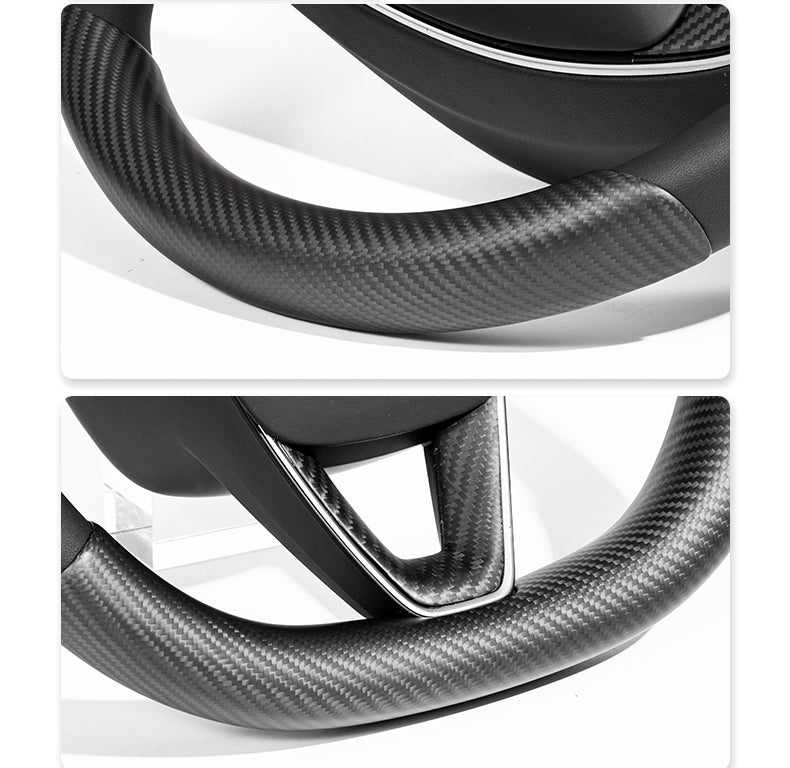 Real Dry Carbon Fiber Steering Wheel Trim Covers for Model Y Juniper & Model 3 Highland - Teskay