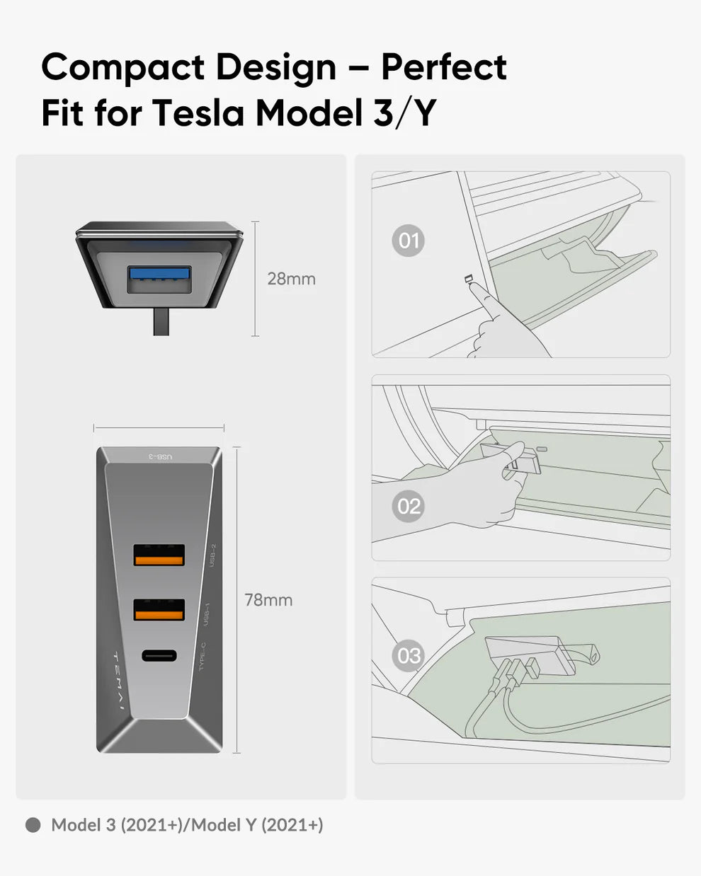 Glovebox USB Hub, Compatible with Tesla Model 3 & Model Y