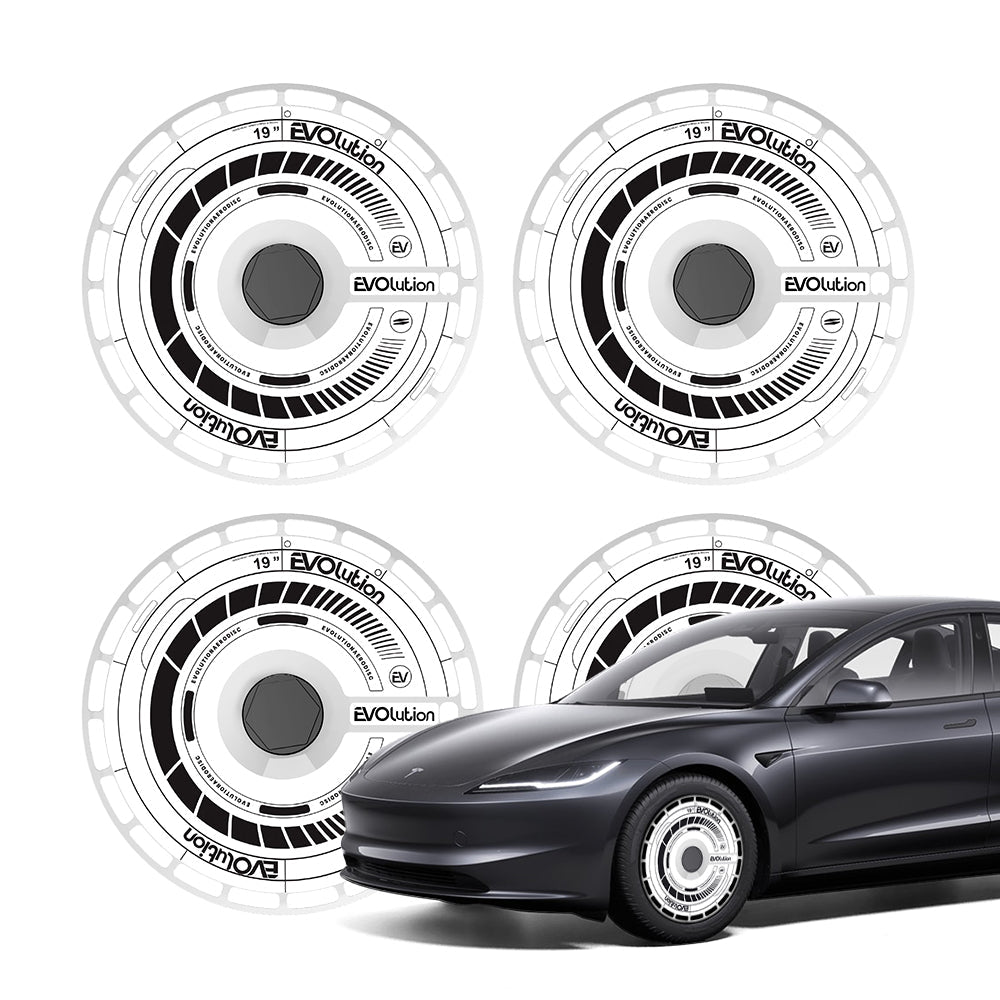 Aero DISC Wheel Covers for Model Y / Model 3 White Wheel Cover + H3 Black Circle Sticker