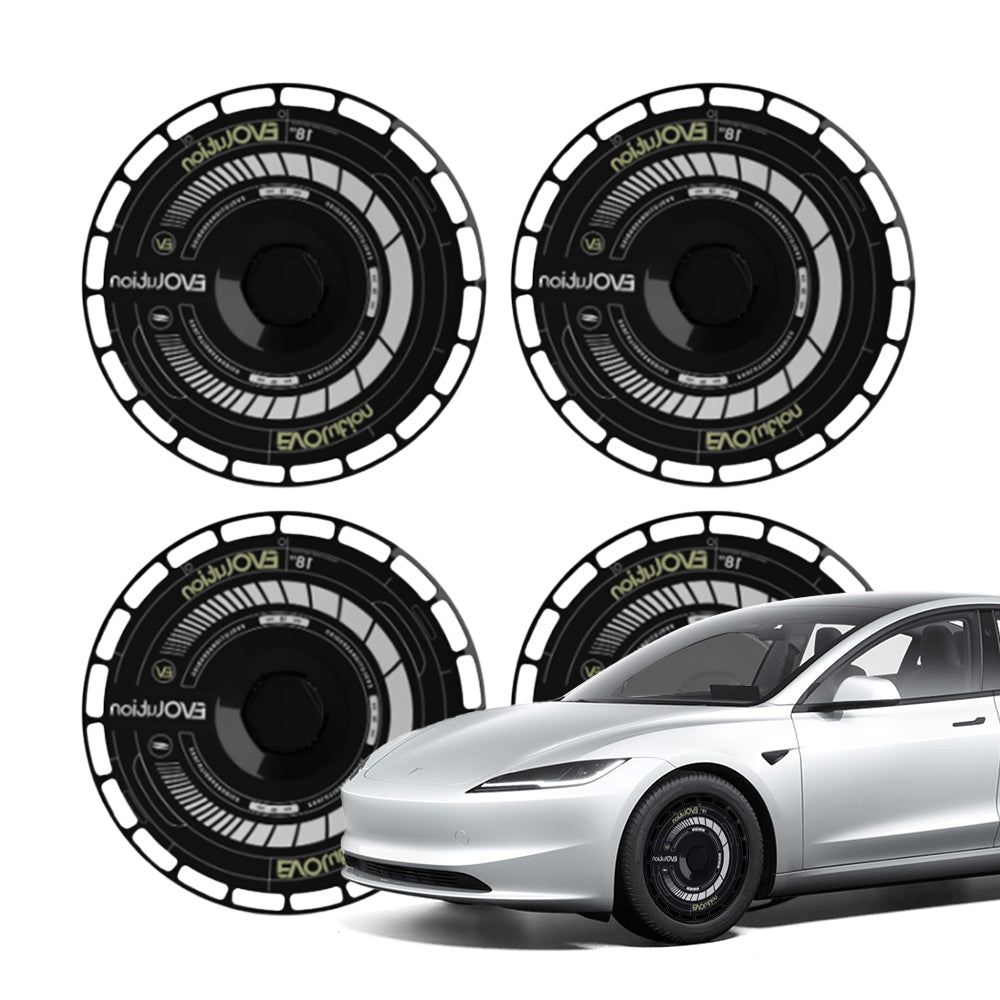 Aero DISC Wheel Covers for Model Y / Model 3 Black Wheel Cover + H2 White Circle Sticker