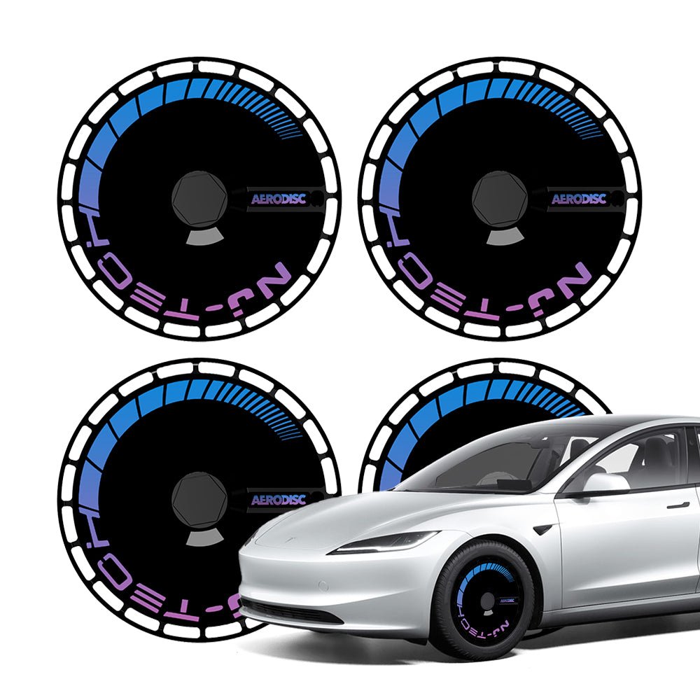 Aero DISC Wheel Covers for Model Y / Model 3 Black Wheel Cover + Pink & Blue Sticker