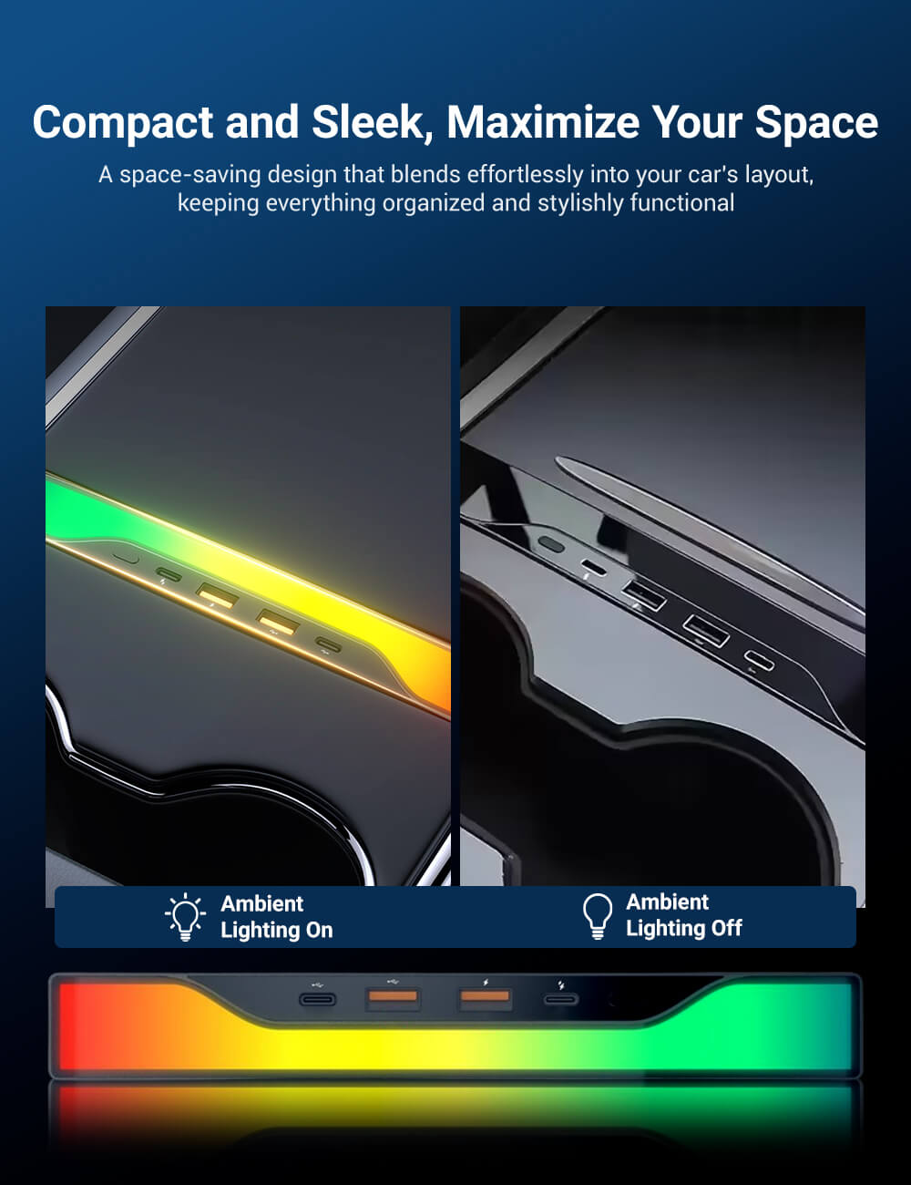 Center Console USB Hub with Ambient Lighting for Model 3 Highland/New Model Y