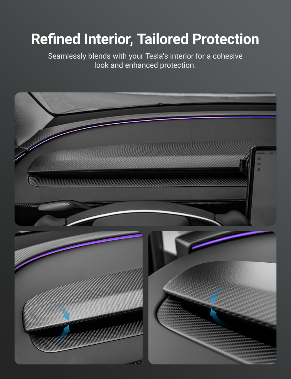 Real Dry Carbon Fiber Dashboard Cover for Model 3 Highland / Model Y Juniper