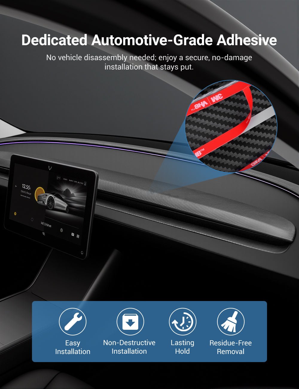 Real Dry Carbon Fiber Dashboard Cover for Model 3 Highland / Model Y Juniper