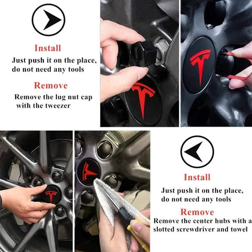 Tesla Center Cap Kit - Premium Aero Wheel Cover with Tesla Logo for Model S/3/X/Y (All Years) - ABS Plastic & Aluminum Plating