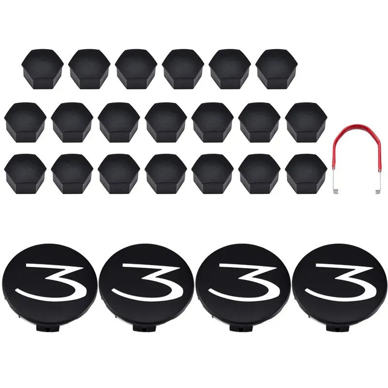 Tesla Model 3 Center Cap Kit (2017-2024) - Aero Wheel Cover Set w/ 3D Logo, Lug Nut Covers & Removal Tool-5