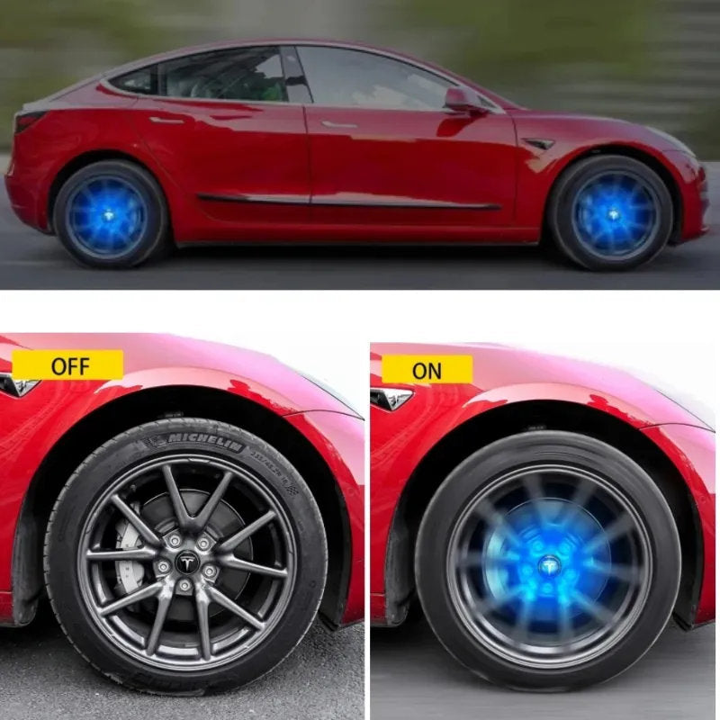 LED Wheel Light Covers for Tesla Center Caps - Compatible with Model S/3/X/Y (Set of 4) - Kinetic Lighting for Enhanced Safety and Style-1
