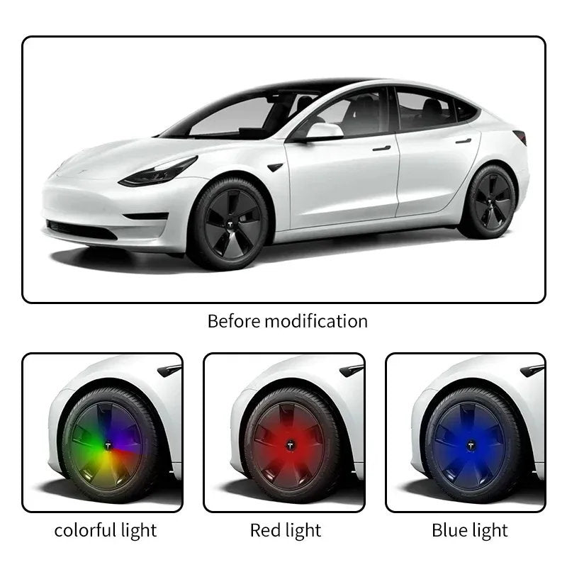 LED Wheel Light Covers for Tesla Center Caps - Compatible with Model S/3/X/Y (Set of 4) - Kinetic Lighting for Enhanced Safety and Style-2