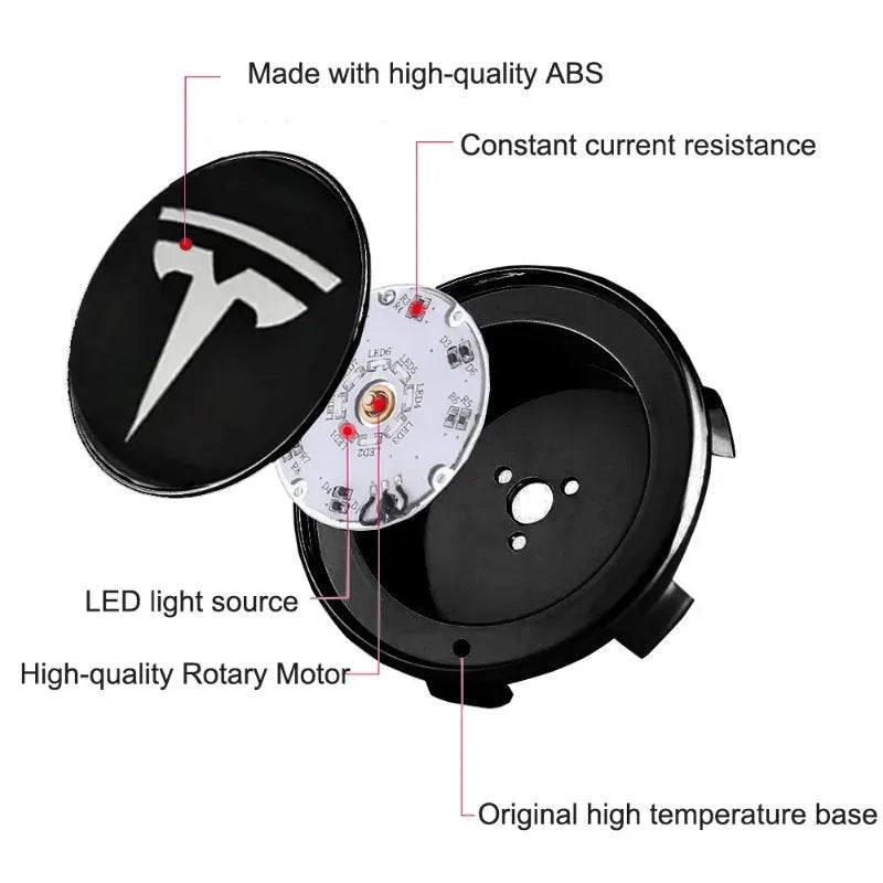 LED Wheel Light Covers for Tesla Center Caps - Compatible with Model S/3/X/Y (Set of 4) - Kinetic Lighting for Enhanced Safety and Style-5