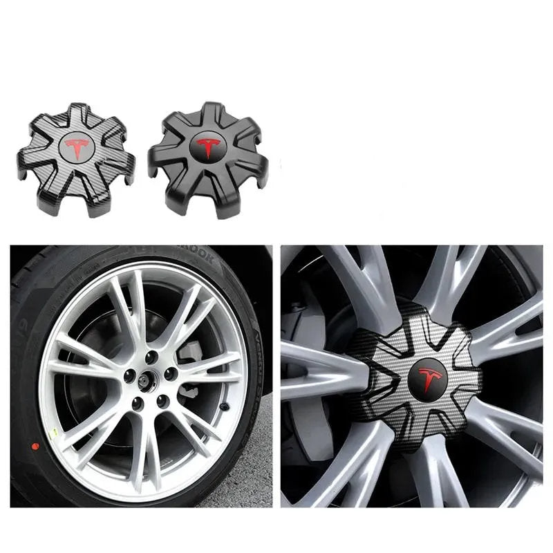 Tesla Model Y Center Caps for 19-inch Wheels - ABS & Aluminum Alloy Hub Cover Kit with Integrated Lug Nut Covers-2